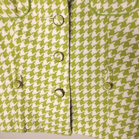 Vintage Y2K Old Navy Houndstooth Blazer XS Green White Lined 3-Button - Picture 3 of 9